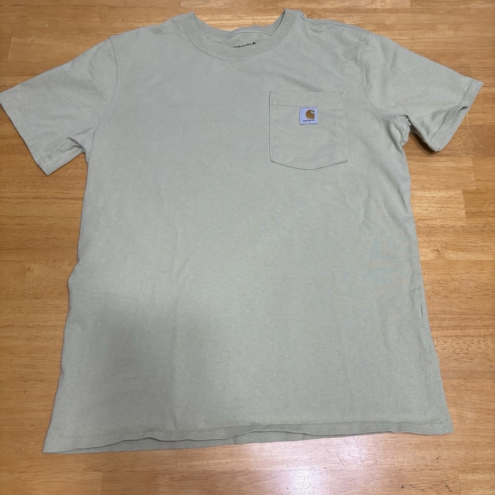Carhartt T Shirt Boys Size M 8 - 10 Loose Fit Green Short Sleeve Pocket Logo Tee